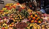 A vibrant display of fresh fruits from Vindhya Bazaar.