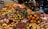 A vibrant array of fresh fruits displayed in a market setting, featuring a diverse selection including melons, bananas, pears, and mangoes. The fruits are arranged in a colorful and abundant manner, creating an inviting and lively atmosphere. The backdrop suggests a bustling market environment with various stalls in the background.