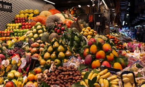 A vibrant display of fresh fruits in a market.