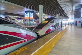 a large long train on a steel track