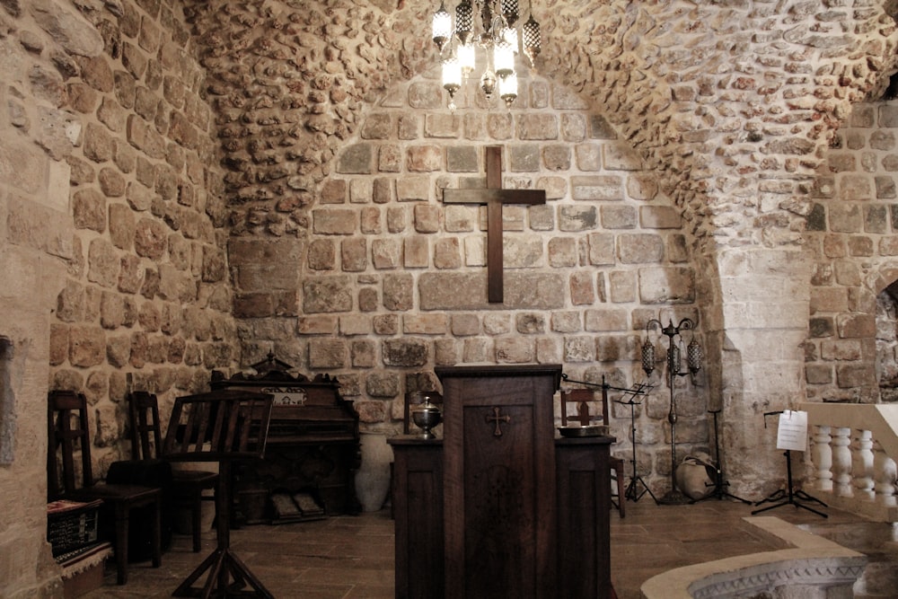 a church with a cross on the wall