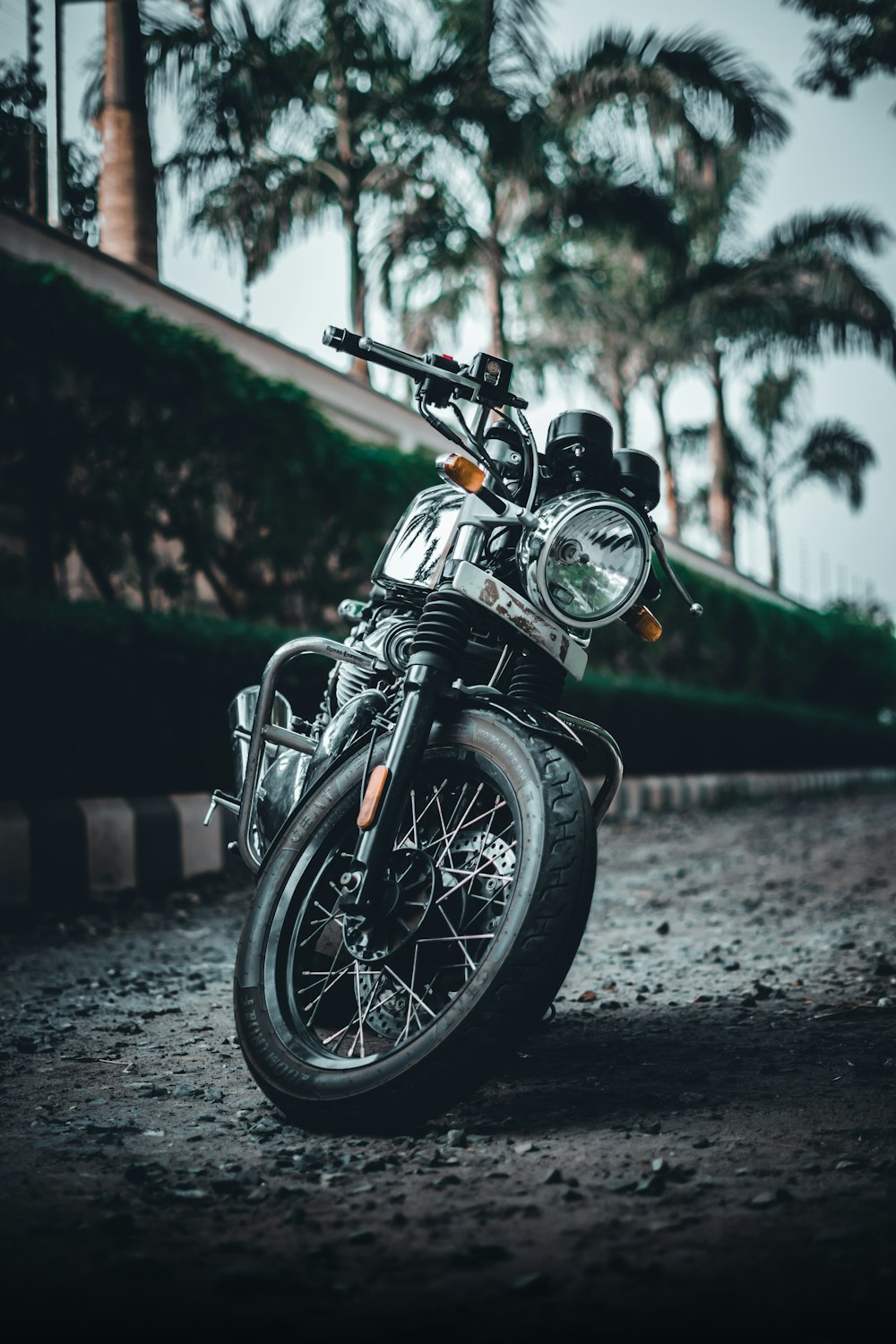 a motorcycle parked on the side of a road