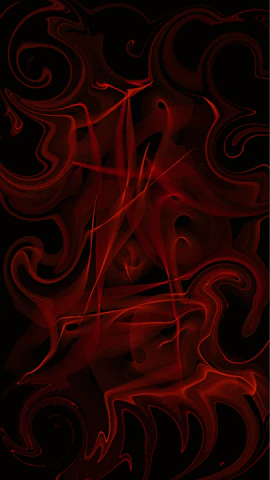 Abstract geometric shapes in deep crimson and bright red swirling dynamically against a dark background, evoking energy and motion.