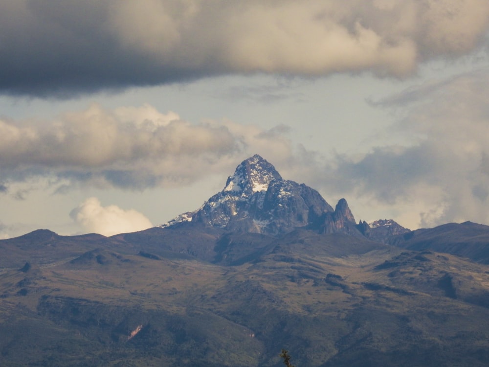 a mountain with a snow capped peak in the distance