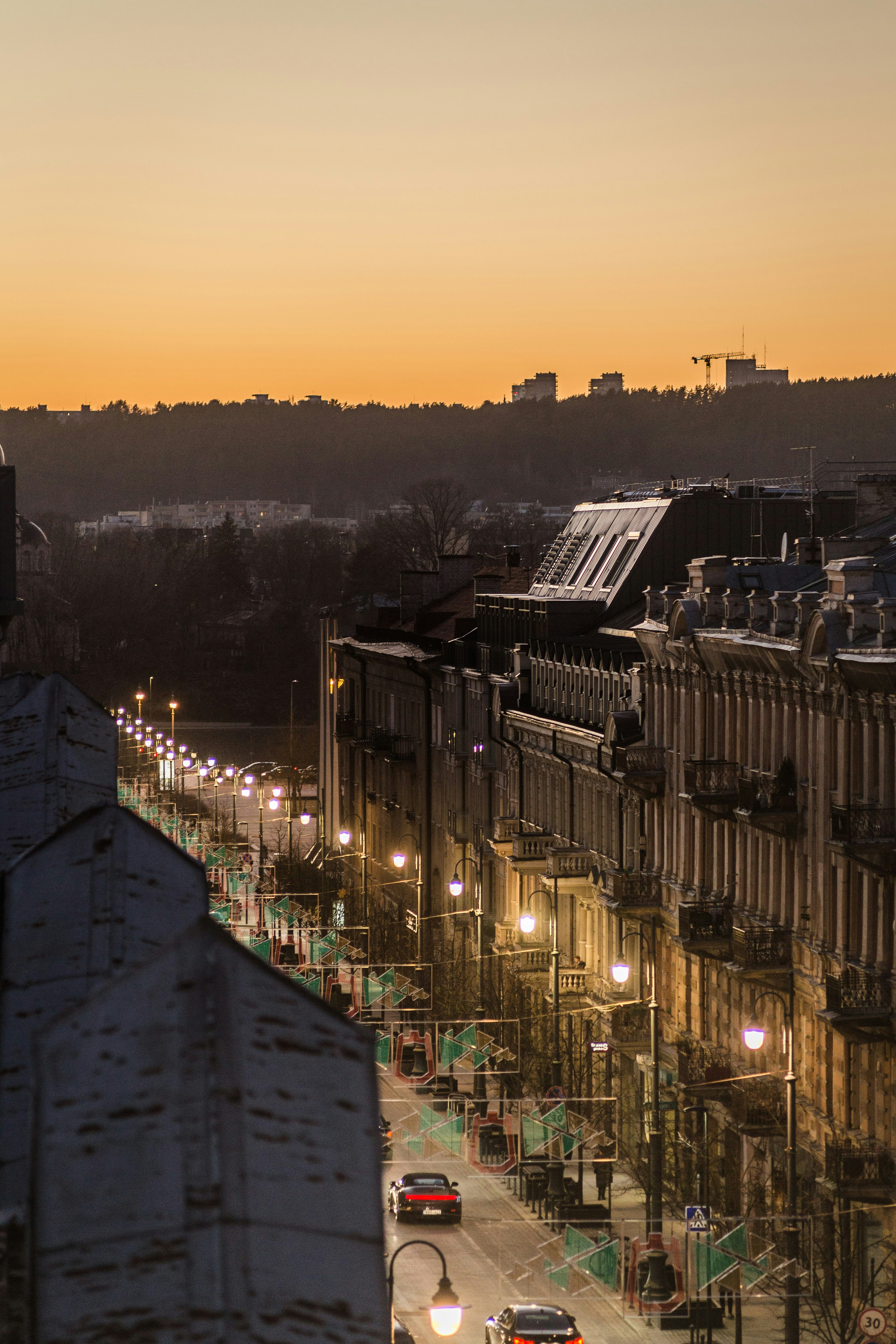 a view of a city street at night