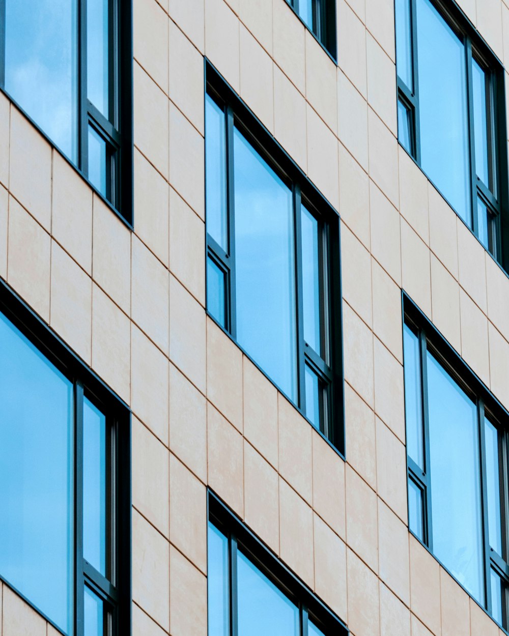 a close up of a building with many windows