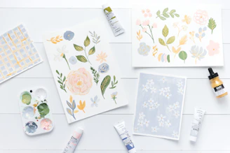 Pen-and-ink botanical sketches of exotic plants from William’s travels, pinned to a canvas board.