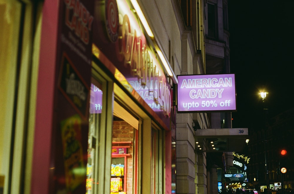 an american candy store on a city street