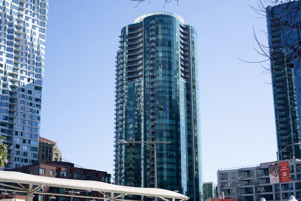 a group of tall buildings sitting next to each other