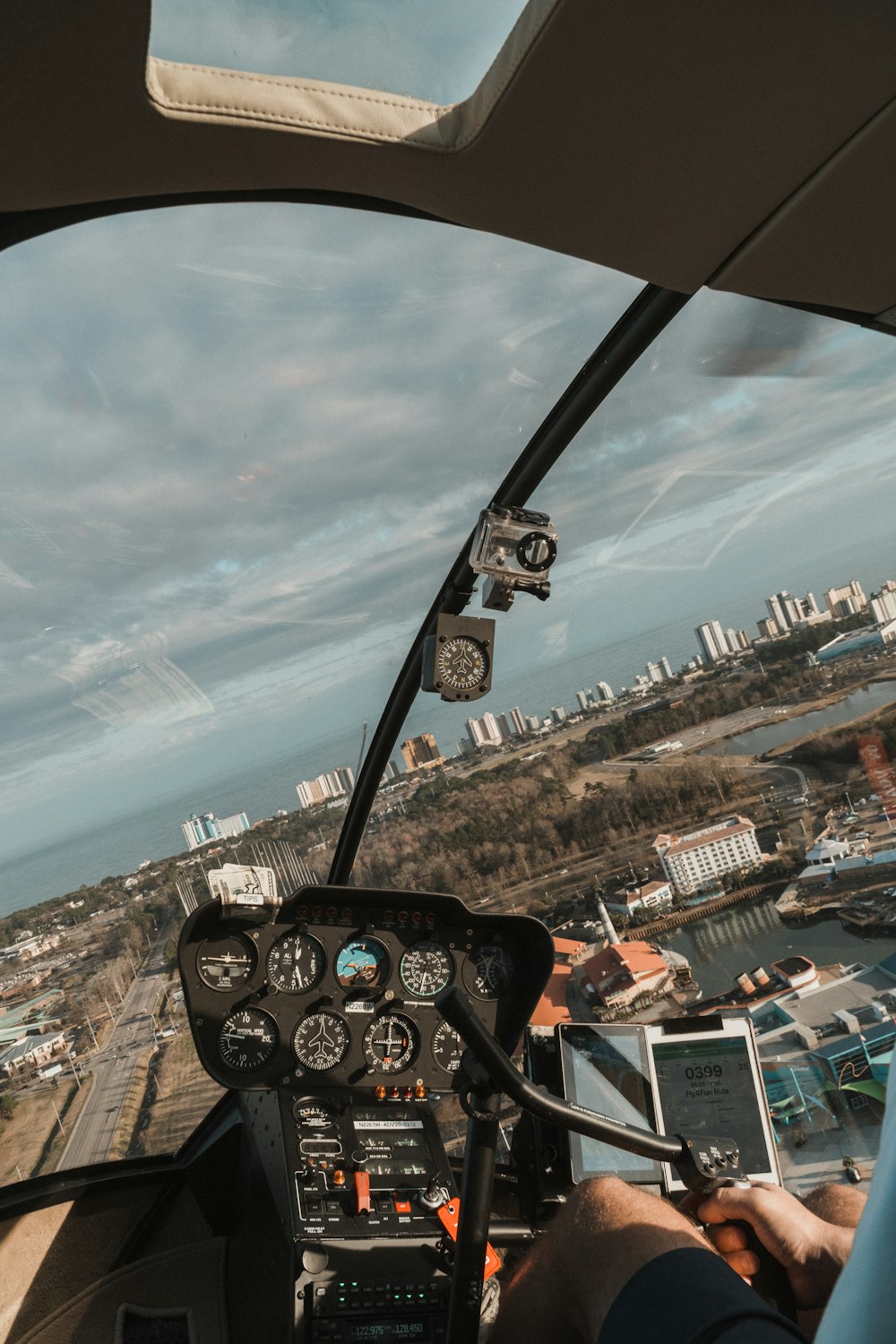 a view of a city from inside a plane