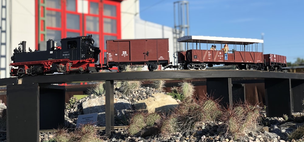 a model train set on top of a bridge
