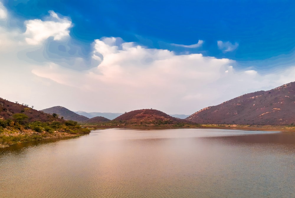 a large body of water surrounded by mountains