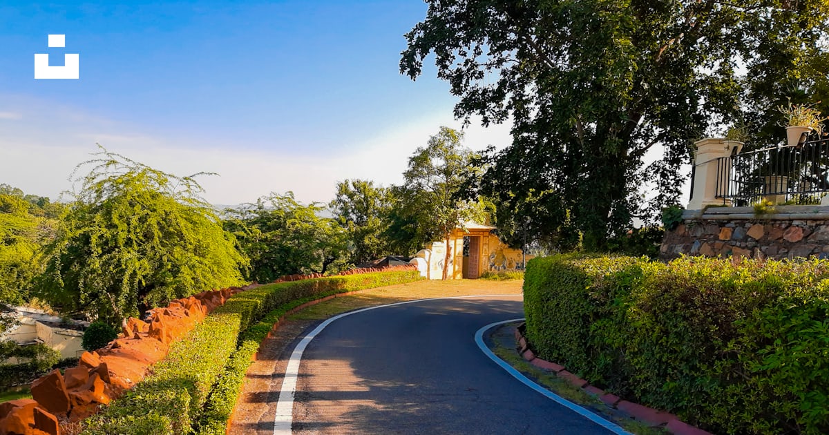 Foto zum Thema Eine kurvenreiche Straße mit Bäumen und Büschen auf
