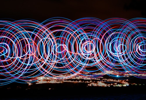 a bunch of lights that are in the air