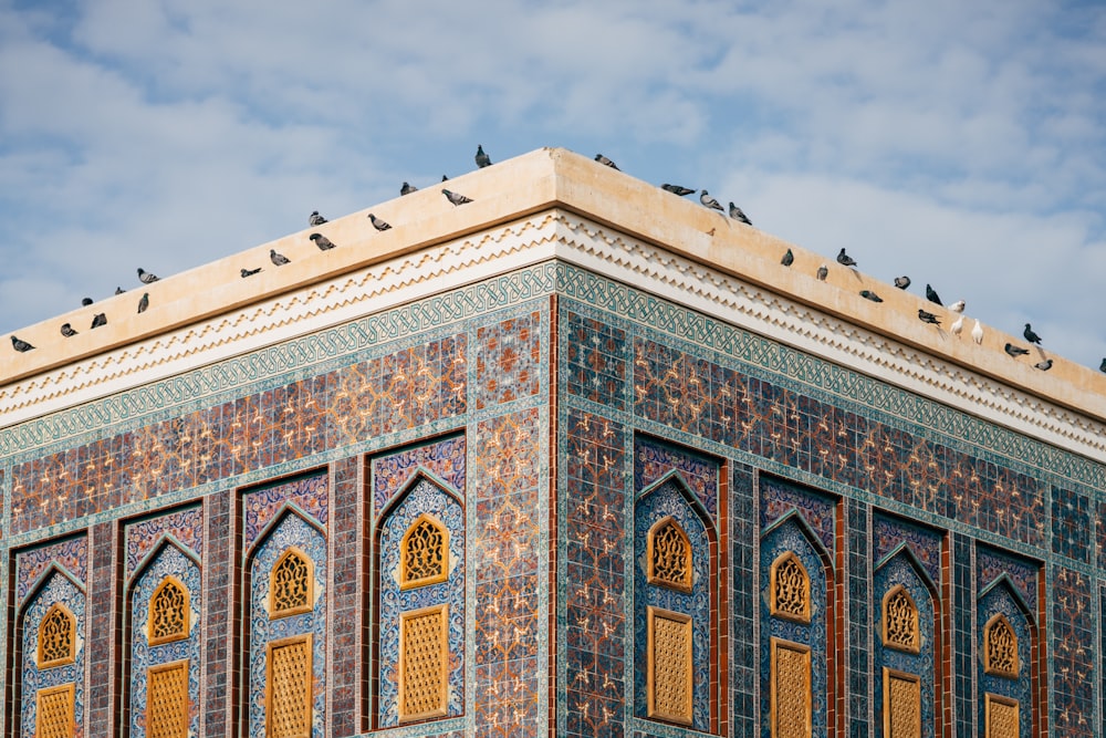 a group of birds sitting on top of a building