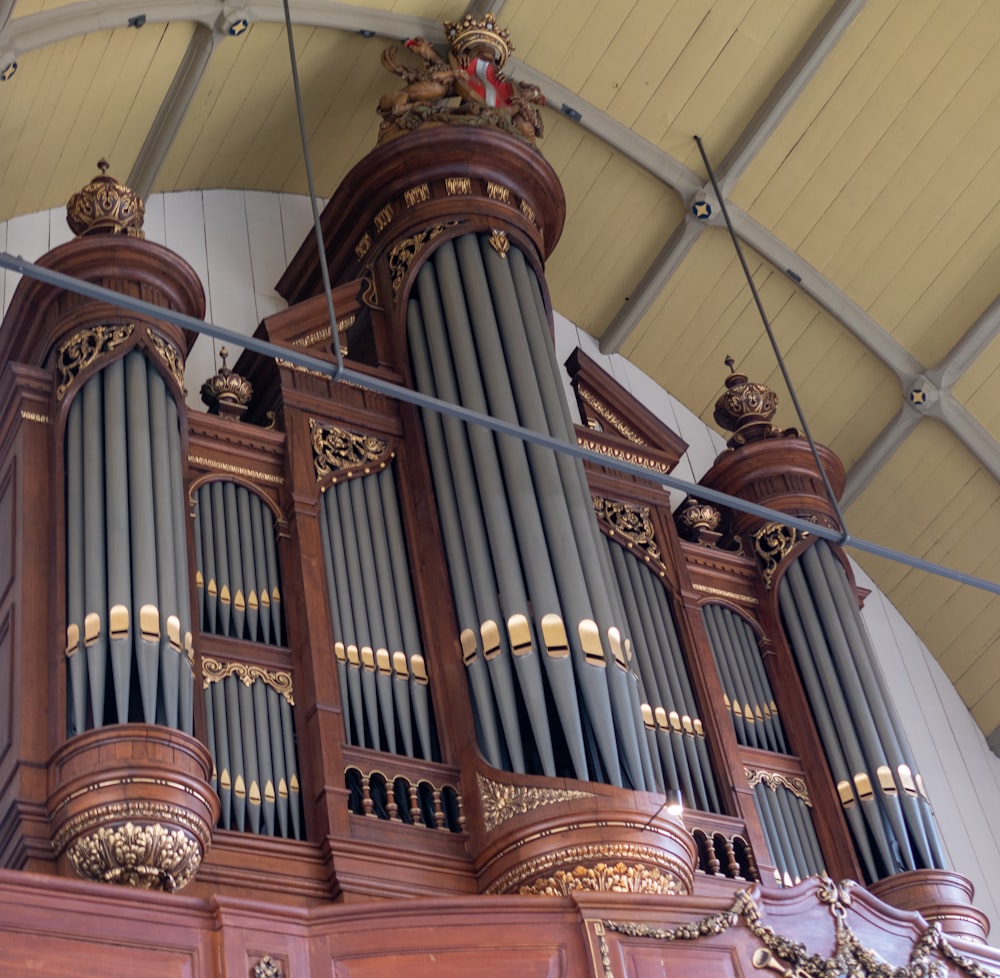 a large pipe organ in a building