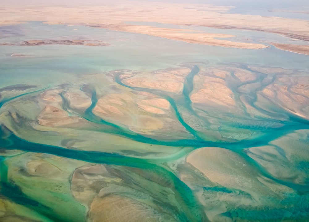 an aerial view of a body of water