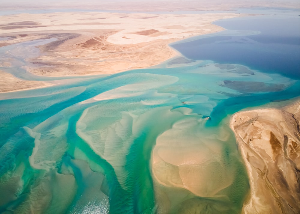 an aerial view of a body of water