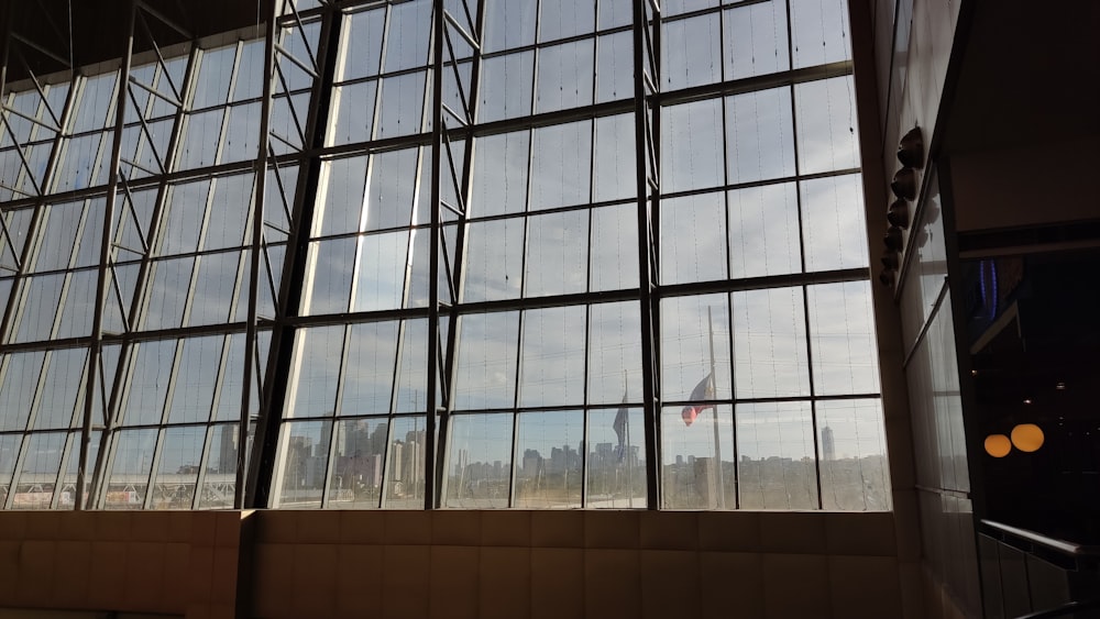 a view of a city through a large window