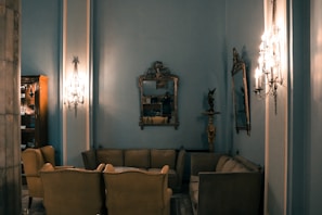 A cozy corner of the suite with elegant furnishings.