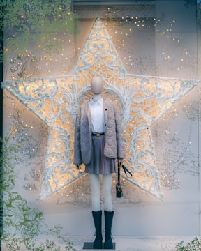 A finished garment displayed on a mannequin.