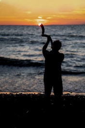 a person standing on a beach holding a kite
