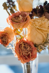 a vase filled with lots of flowers on top of a table