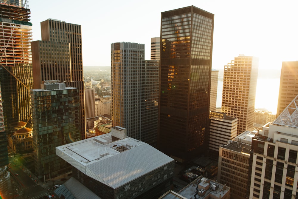 a view of a city with tall buildings