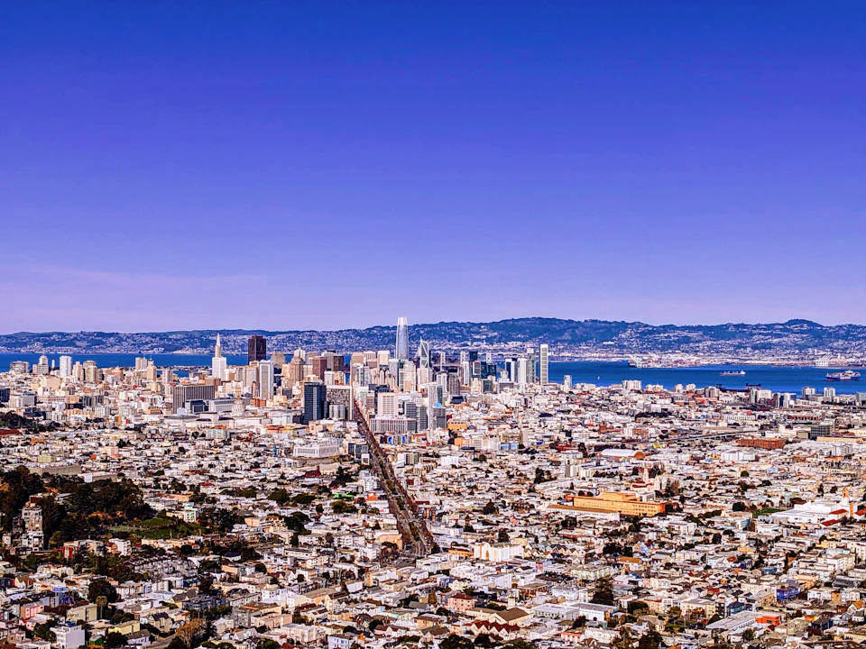 Panoramic view of San Francisco Bay Area from a high vantage point