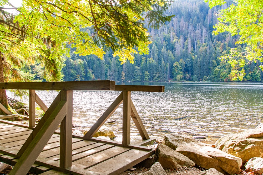 a wooden bridge over a body of water