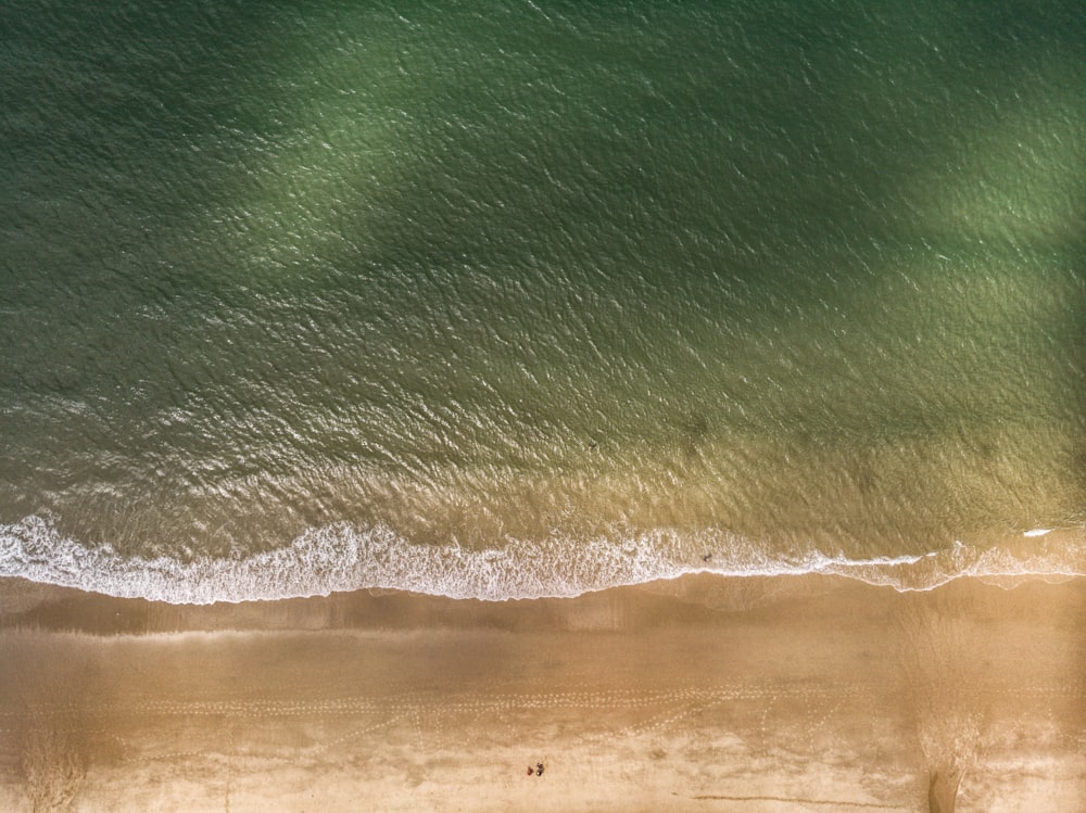 an aerial view of a sandy beach and ocean