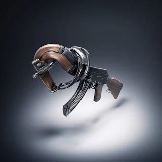 a toy gun with a wooden barrel attached to it