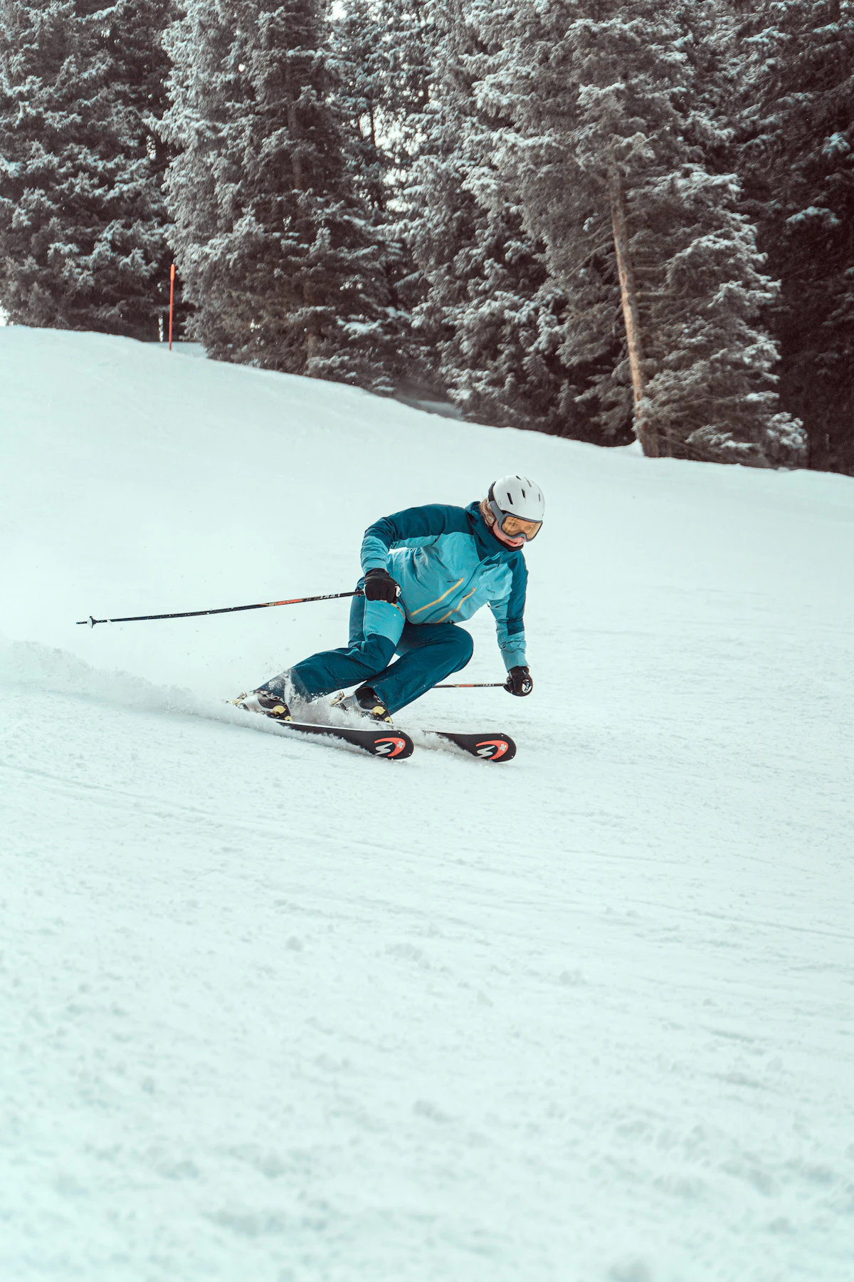 Skiing the selected piste