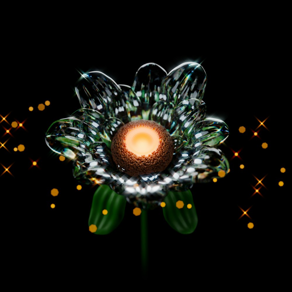 a large flower with lots of lights on it