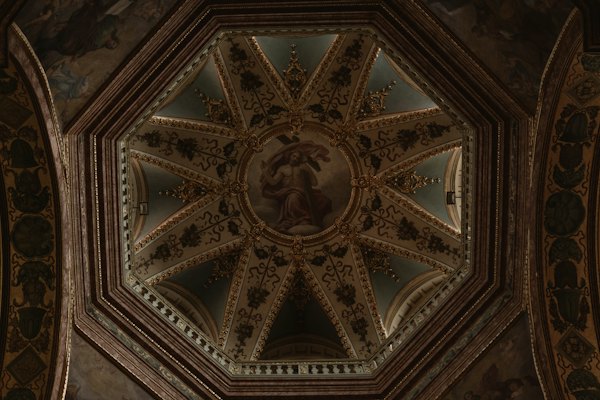 The ceiling of a building with a painting on it — Olomouc, Czech Republic