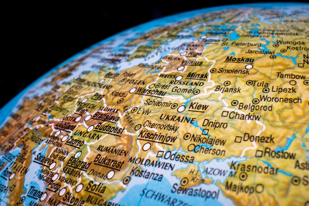 a close up of a globe with a black background