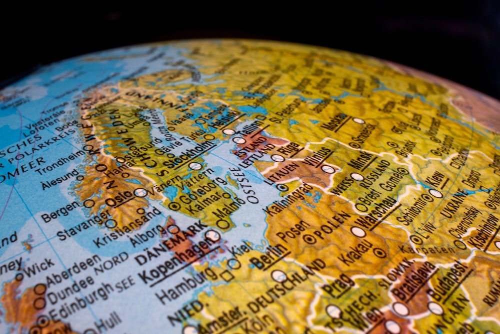 a close up of a globe with a black background