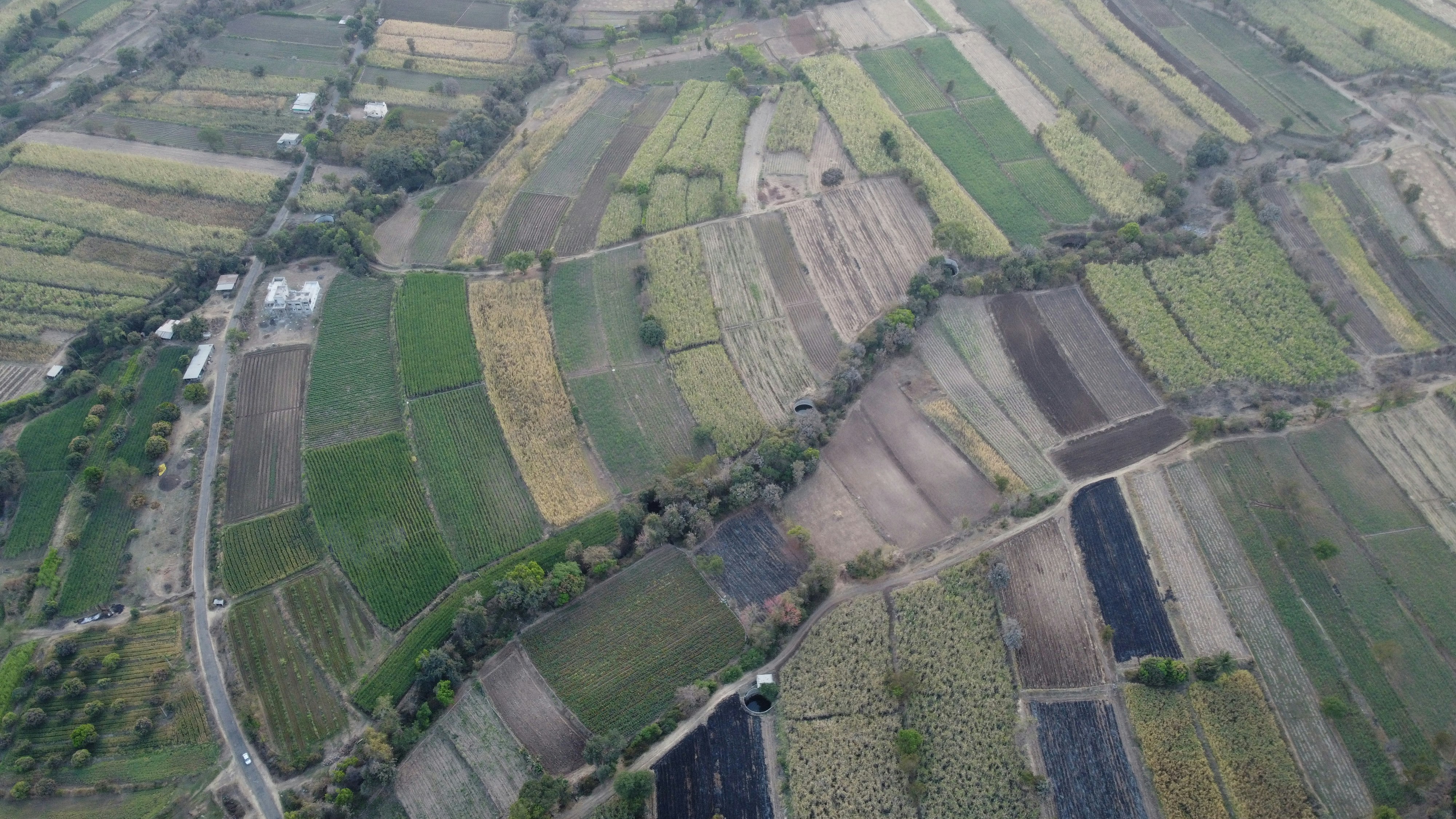 Aerial view of rural farmland with DJI drone