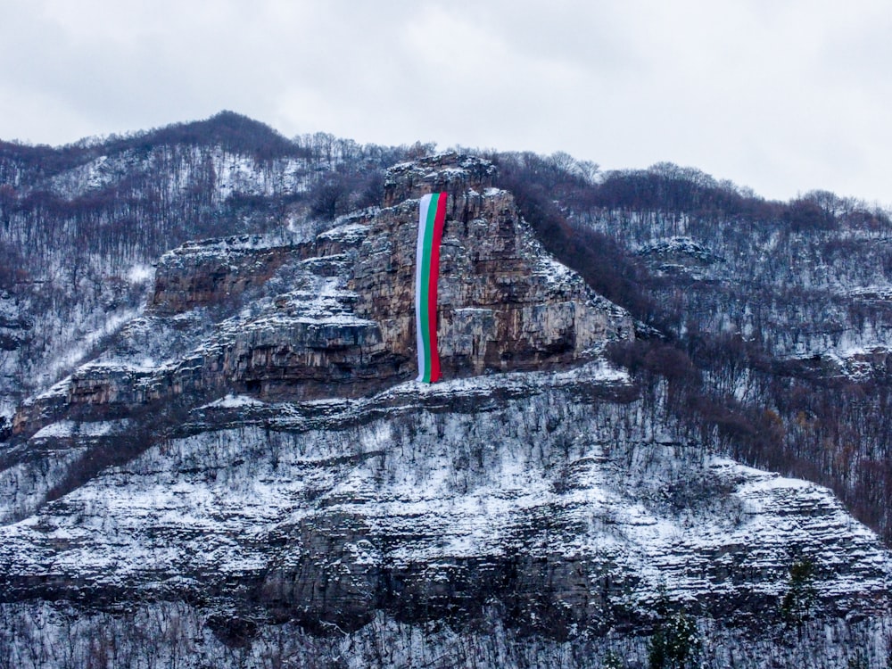 a snowy mountain with a red line on it