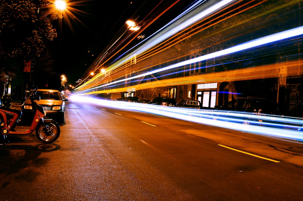 a motorcycle parked on the side of the road