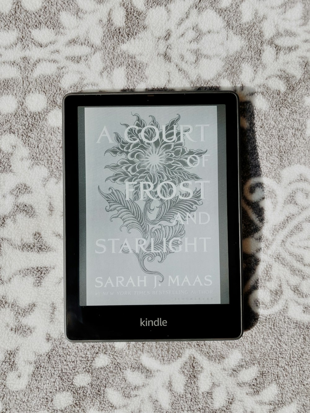 um kindle sentado em cima de um tapete