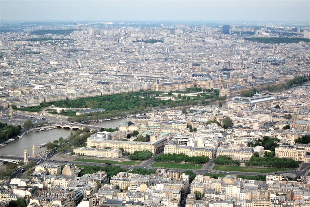 a view of the city of paris from the top of the eiffel tower