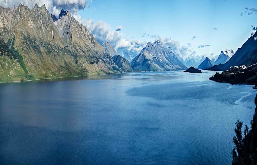 a large body of water surrounded by mountains