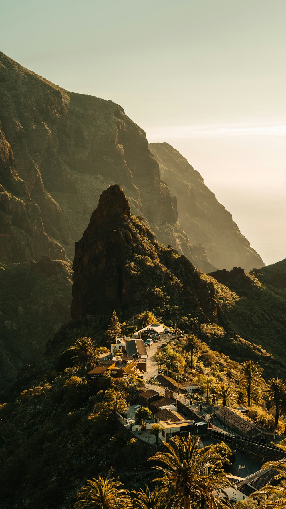 a view of a mountain with a small village on it