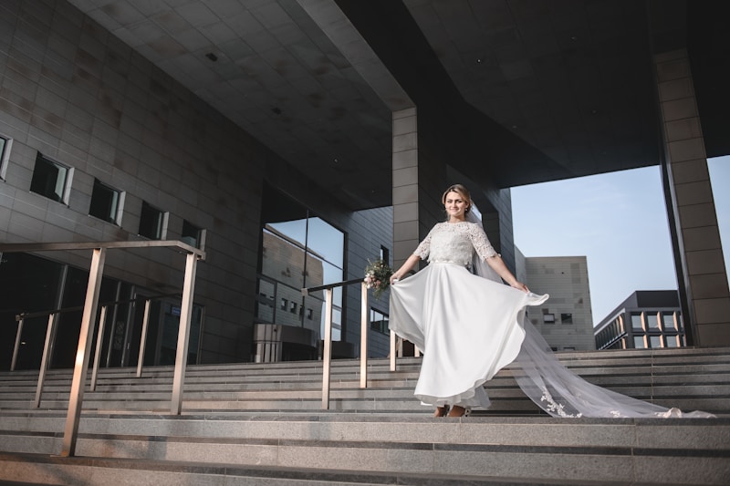 Elegant Greek woman in flowing white dress