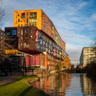 a building that is next to a body of water