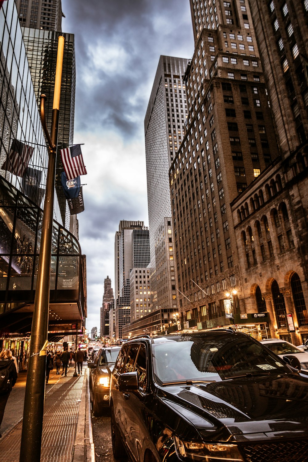 a city street filled with lots of tall buildings