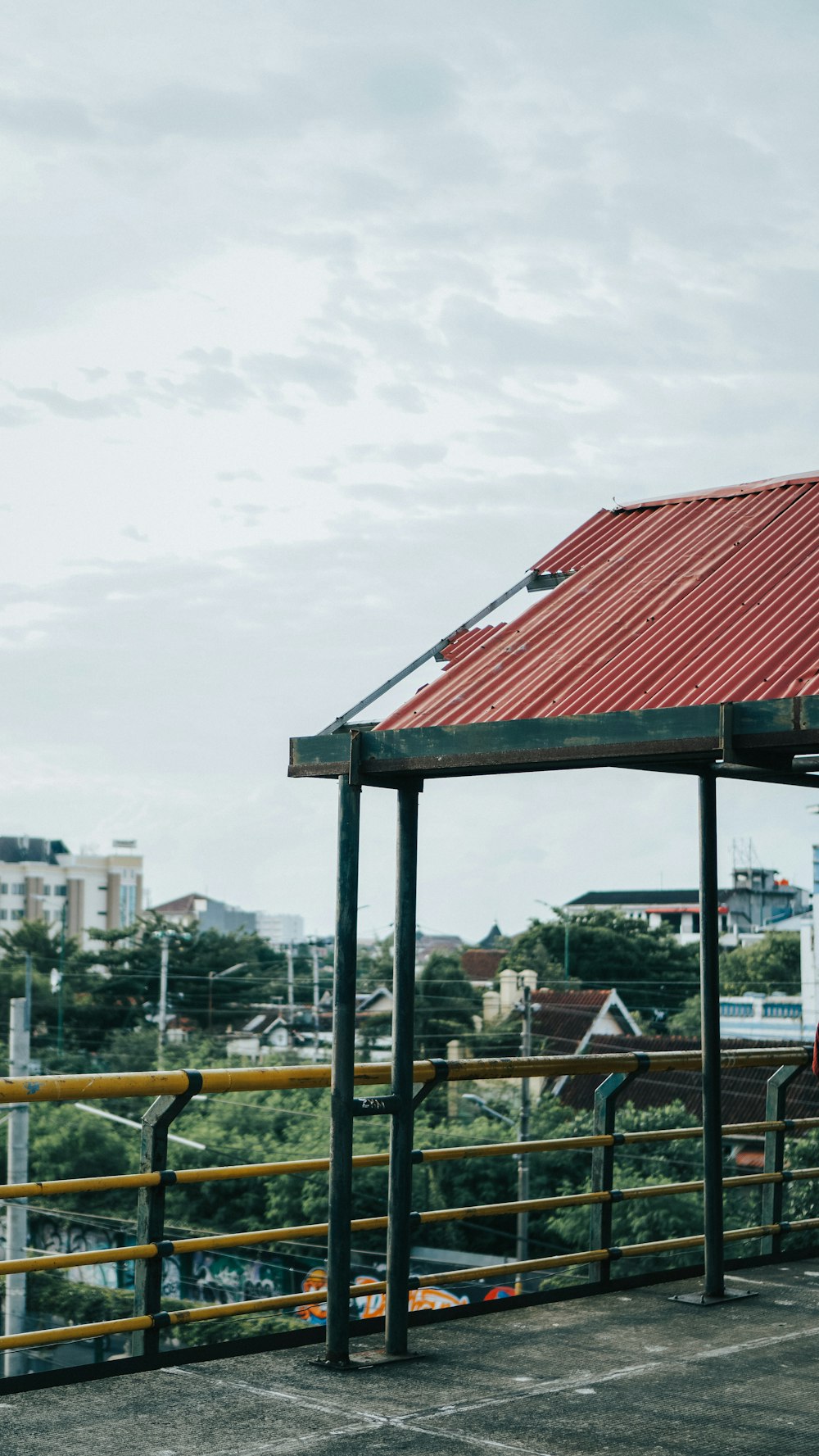 a red roof on top of a building