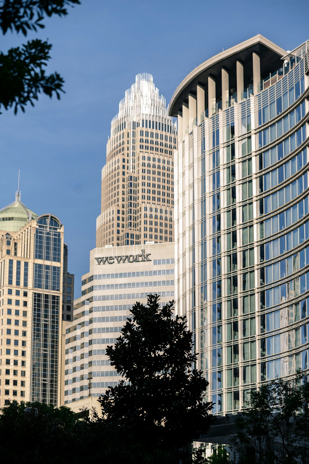 a group of tall buildings in a city