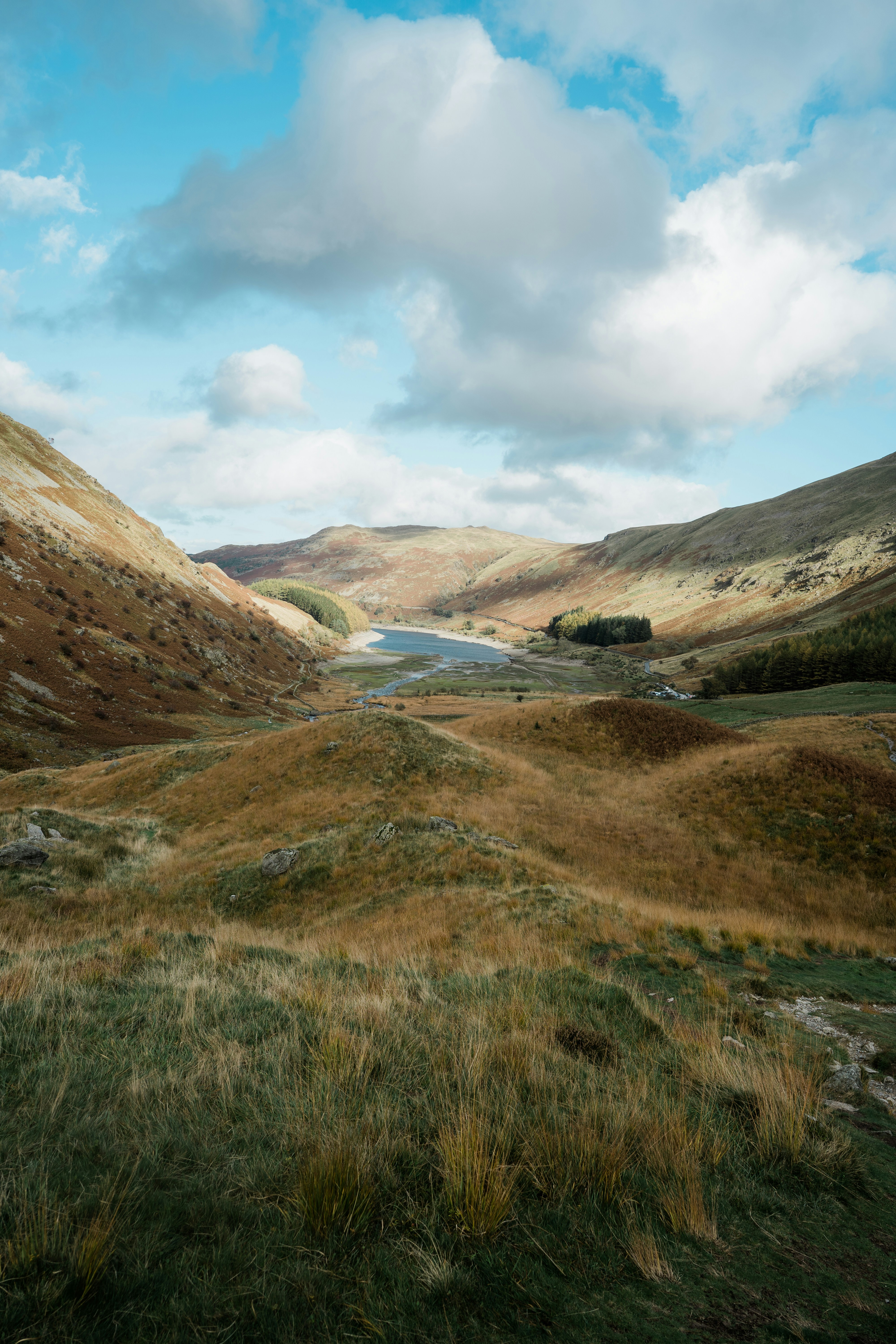 A grassy field with a river in the distance photo – Free Haweswater ...